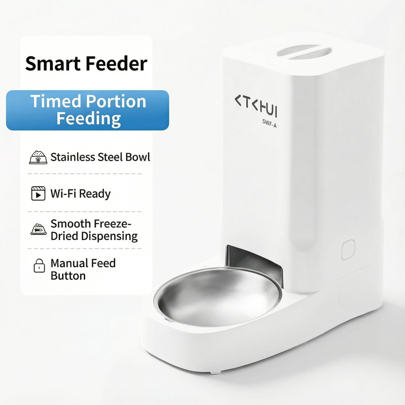 Smart WiFi Automatic Cat Feeder - 4L with Stainless Steel Bowl
