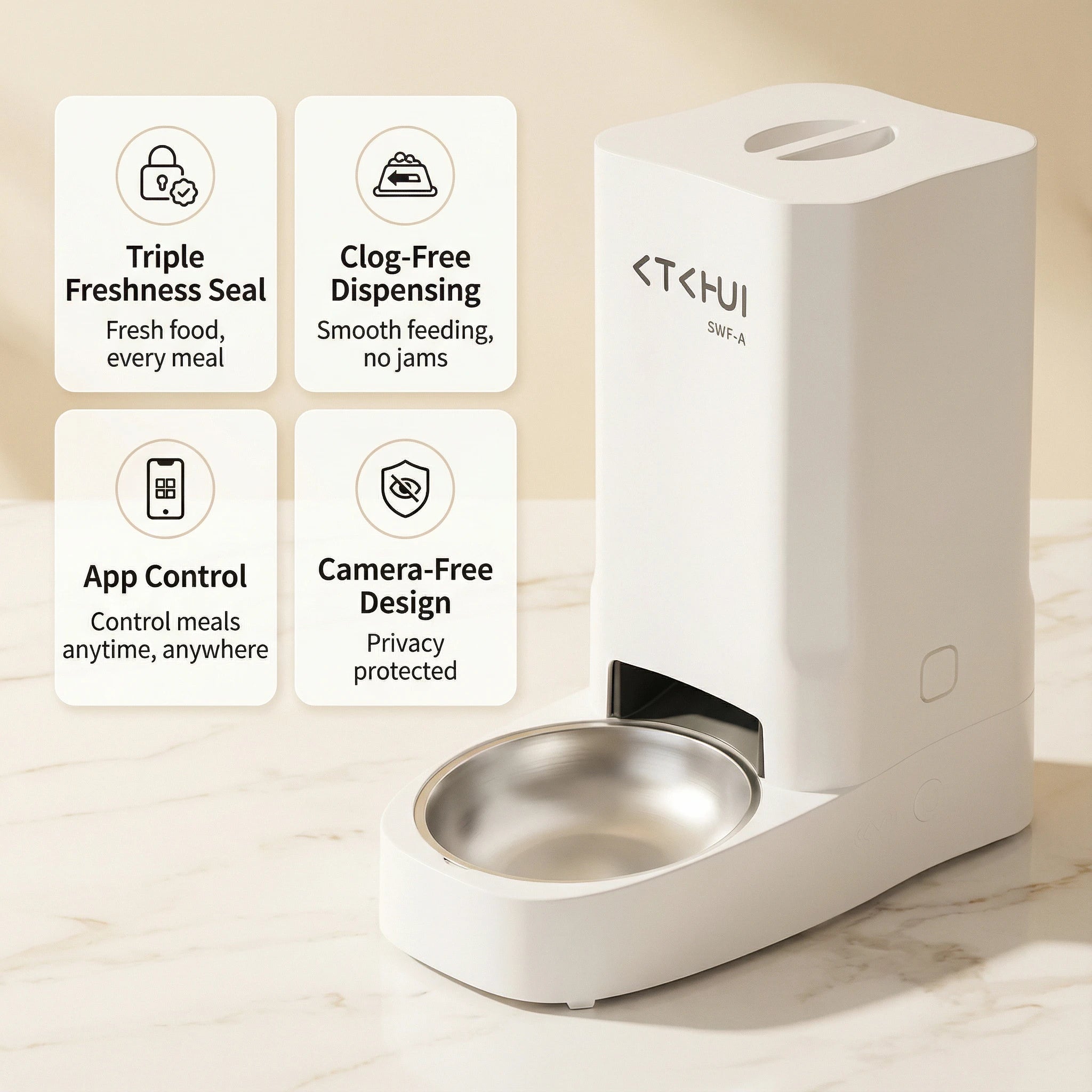 Smart WiFi Automatic Cat Feeder - 4L with Stainless Steel Bowl