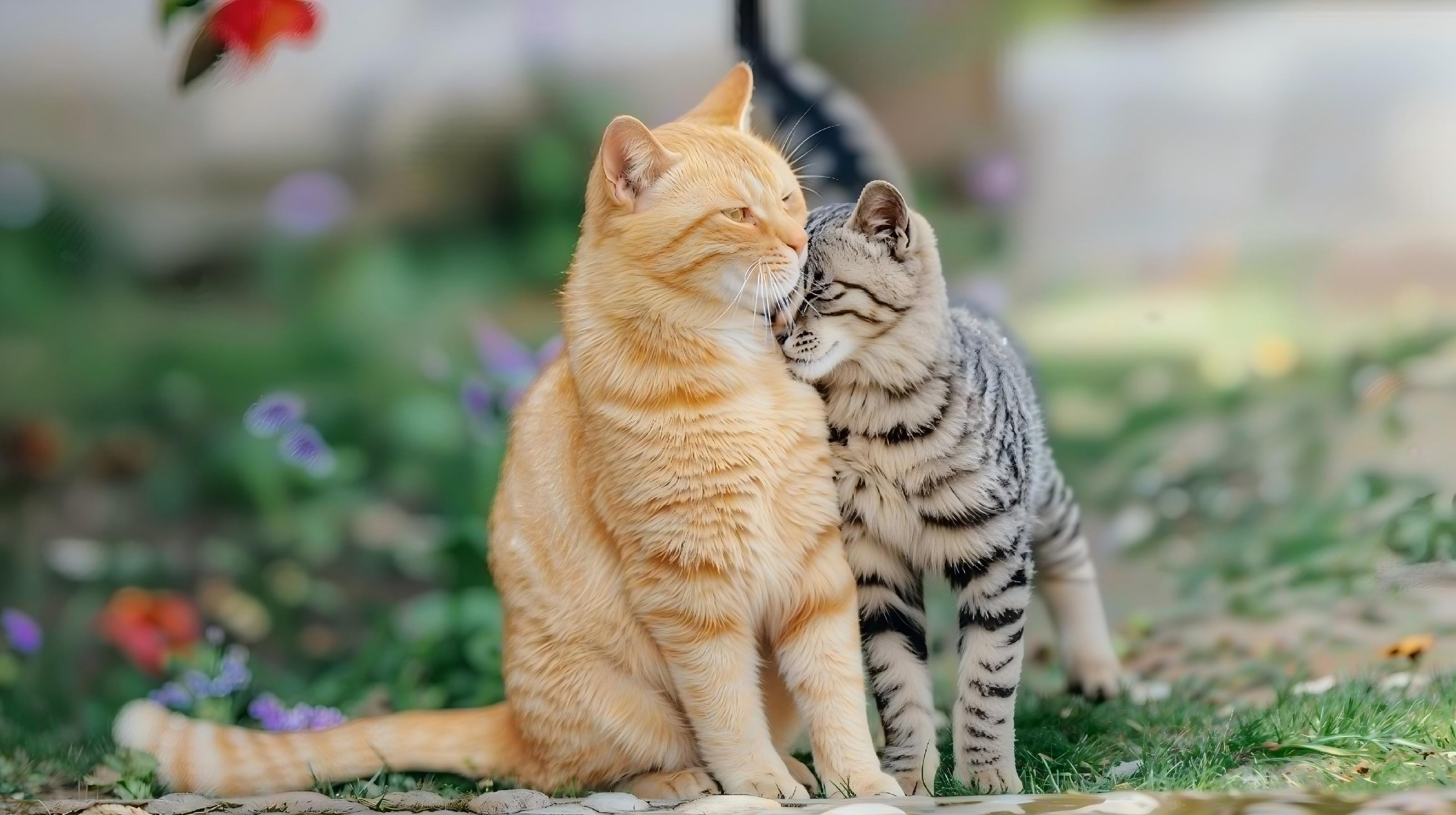Two cats sharing an affectionate moment, representing the loving bond and companionship that Claw Dance products nurture.